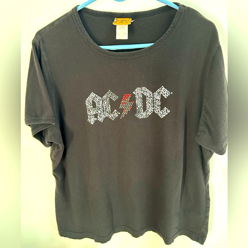 Vintage AC/DC Women’s Black Studded T-Shirt Rockware Anthill Trading Size XL/XXL